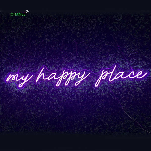 Custom 12V Led Neon Signs Light for my happy place Acrylic Home Room Wall Decoration Ins Party Wedding Signs